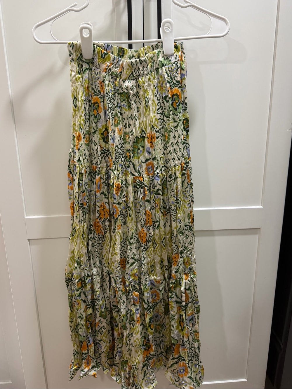 Floral Tiered Maxi Skirt - Green & Orange